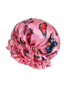 1 PC Hair Bonnet Printed Buttry Satin Night Caps Elastic Wide Brim Large Size Casual Sleeping Caps Double Ruffle Bonnet Hat Reversible Travel Essentials For Hair Care Curly Straight Bonnet,Summer,Beach - A - View 11