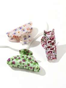 1个复古优雅碎花醋酸纤维发夹，复古艺术花卉水果图案，精致发爪，适合日常佩戴和度假。 - 彩色 - 查看 6