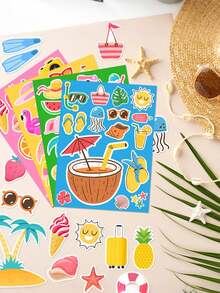 4 Sheets/48PCS Summer Beach Stickers,Beach Vinyl Waterproof Stickers For Scrapbooking,Water Bottles,Envelopes,Laptop, Hawaii Tropical Stickers For Summer Party For Birthday Invitations Envelopes Decorations Party Goodie Gifts Bags Decor - View 6