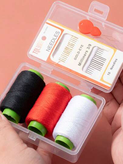 16 piezas Juego de Hilos de Coser + Agujas + Enhebrador, Colores Aleatorios, Incluye Hilos de Poliéster Negro, Blanco y Coloridos Adecuados para Máquinas de Coser, Costura a Mano, Acolchado, Denim, Reparación de Ropa, Bolsas, Mantas, Mochilas, etc. - 10 Rollos