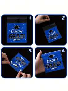 50 piezas Bolsas de regalo de graduación en negro y azul, bolsas de graduación con cierre automático, adecuadas para decoraciones de fiesta de graduación, suministros de fiesta de graduación, bolsas de embalaje de regalos de fiesta de graduación - Talla única - Ver 9