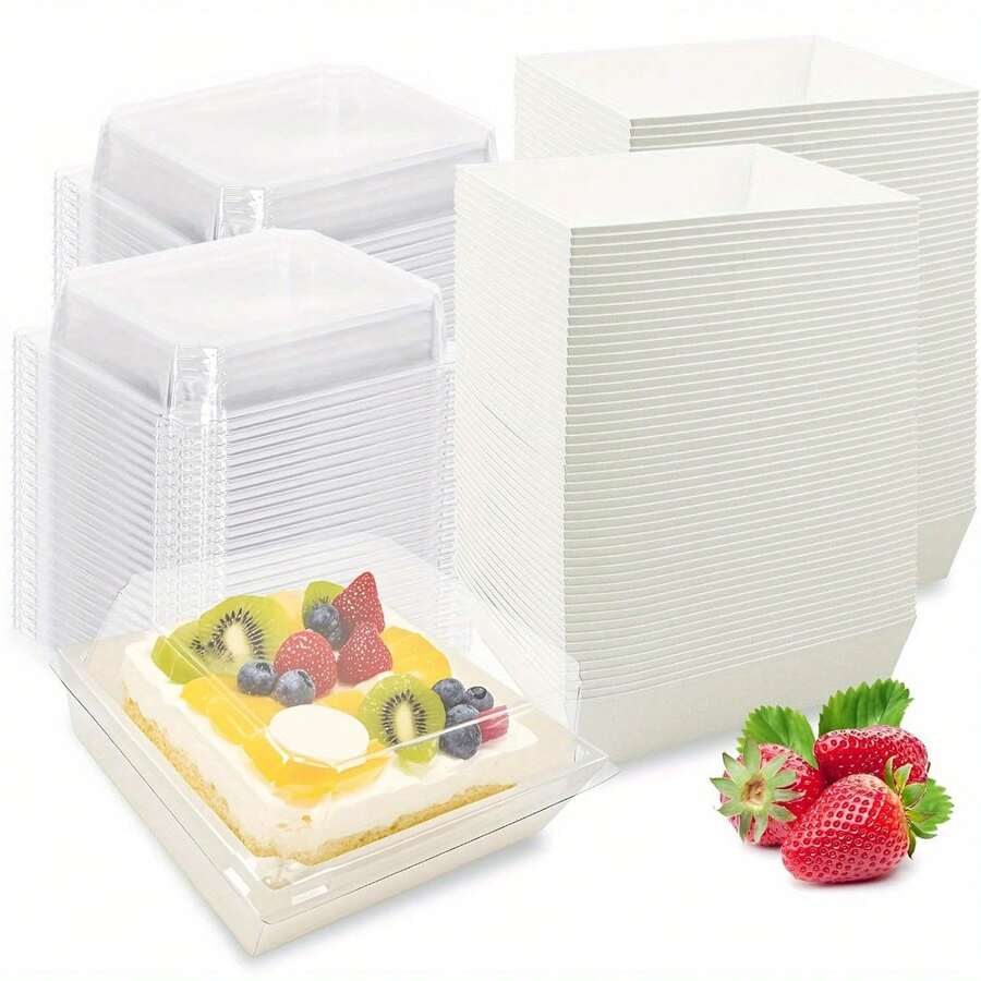 48 Pack Small Charcuterie Boxes With Clear Lids, 5 Inch White Disposable Square Paper Bakery Dessert Sandwich Box Mini To Go Food Containers For Cookie, Sushi, Cake Slice, Muffins - 白色 - 查看 1