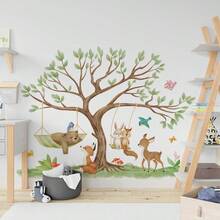 BRUP 1/2 tờ decal dán tường hình động vật rừng hoạt hình - Hình dán cây safari cho phòng trẻ em, phòng ngủ trẻ sơ sinh, có thể tháo rời, tự dính. - Nhiều màu - Xem 6