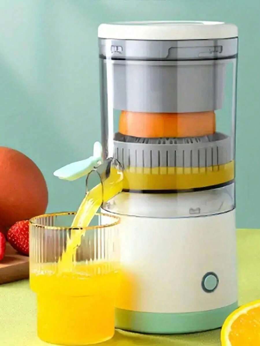 1pc Rechargeable Electric Citrus Juicer, Portable Compact Durable Plastic Body, Suitable For Orange, Lemon, Lime, Unique Asymmetrical Design, Fresh Juice Making, Practical Daily Kitchen Tool With Transparent Cup