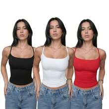 Women's Formal Tank Top With Square Neckline And Thin Straps In Premium Supplex Fabric - Black/White/Red - View 6