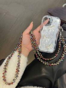 1pc Crystal Chain Long Necklace, Handmade Beaded Chain Made Of PP Material, Versatile For Hanging Phone, Bag, Crossbody Wear, Shiny Decorative Chain For Women, New Luxury Crystal Beaded Phone Lanyard, Elegant Shoulder Strap, Fashionable Phone Charm, Back To School Season - Multicolor - View 12