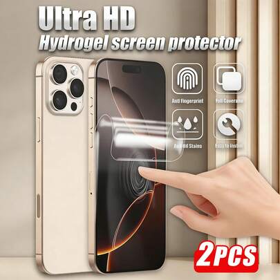 2 miếng dán màn hình Hydrogel mềm, siêu trong suốt, phủ toàn màn hình, phù hợp với màn hình điện thoại 17/16/15/14/13/12/11, cũng thích hợp cho sử dụng hàng ngày và văn phòng. Miếng dán màn hình Hydrogel cảm ứng mượt mà (không phải kính cường lực). Tương thích với ốp lưng và phụ kiện điện thoại, một món quà hoàn hảo cho gia đình và bạn bè.