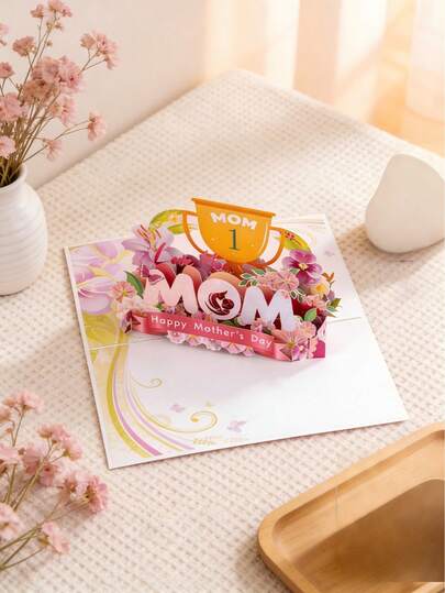 1개 3D 팝업 어버이날 인사 카드 봉투 포함 - 생생한 꽃 디자인, 진심 어린 소원, 엄마 또는 노인 여성을 위한 창의적인 선물, 어버이날 선물 | 우아한 캘리그라피 | 레이저 컷 디테일, 엄마 생일 선물