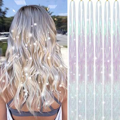 1/3pcs Glitter Hair Tinsel, 1600 Strands Hair Accessories For Women, Suitable For Christmas, New Year, Halloween, Cosplay, Party, Music Festival