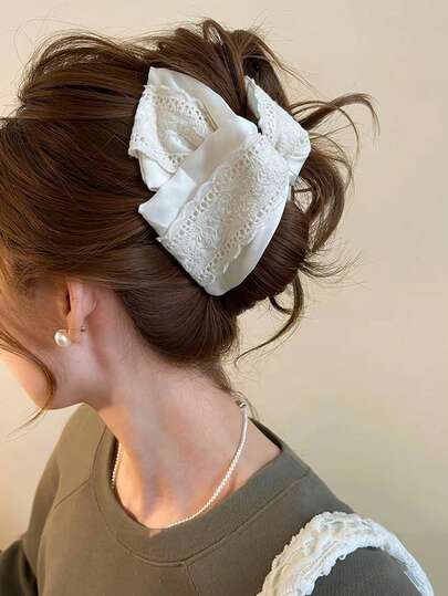 2026 New Korean Style Lace Triangle Hair Claw Clip, Large Size, High-End Feeling, Suitable For Thick Hair, Hair Claw For Back Of Head