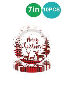 10-Piece Christmas Tableware Set Christmas Plate And Napkin Cup Set Winter Christmas Paper Plate Napkin Christmas Party Supplies Christmas Tree Snowflake Elk - Multicolor - View 4