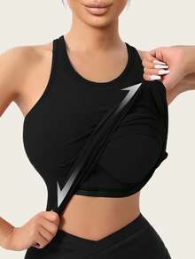 Spring/Summer Cross-Strap Backless Tank Top, Sexy Style, Two-In-One With Built-In Pads, Casual, Sports, Yoga, Versatile Base Layer - 黑色 - 查看 2