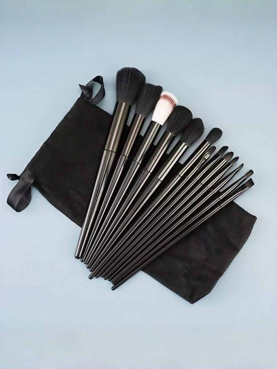 Bộ cọ trang điểm 13 món, bao gồm cọ tán phấn mắt, cọ tán kem nền, cọ đánh kem BB, cọ che khuyết điểm, cọ đánh má hồng, cọ đánh phấn phủ, bộ dụng cụ trang điểm mềm mại dành cho nữ. - màu đen - Xem 1