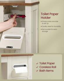 VASAGLE Over-The-Toilet Storage Cabinet, 31.3-Inch Wide Farmhouse Bathroom Organizer, Barn Doors, Toilet Paper Holder, Adjustable Shelves, Space-Saving - White - View 6