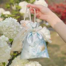 Peony Shaped Premium Wedding Dessert Box, Candy Gift Bag With Pearls And Satin Ribbon, Luxury Floral Bag - Multicolor - View 4