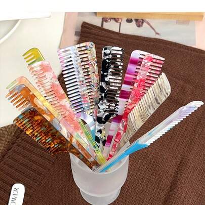 Korean Style Acetate Long Handle Hair Brush, Minimalist Elegant Vintage Hair Comb Hair Accessory For Girls