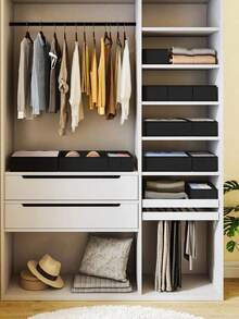 Scatola portaoggetti pieghevole in tessuto, organizer per armadio, divisore per cassetti per vestiti, biancheria intima, reggiseni, calze, essenziale per la decorazione della casa e il dormitorio, contenitore per la biancheria intima di grande capacità con scomparti, colore nero - Grigio Scuro - Visualizzare 9