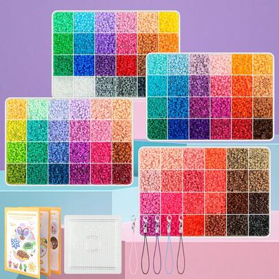 2.6毫米优质熔珠套装 – 24种鲜艳色彩，含底板和熔珠艺术制作说明