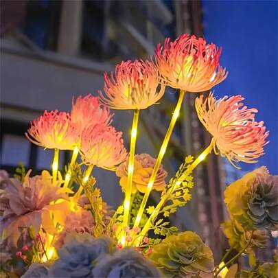 3pcs Realistic LED Solar Power Spider Lily Lights, IP44 Waterproof Outdoor Glowing Flower Stake Lights, Lifelike Texture Solar Powered Pathway Decor Lights For Garden