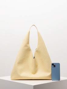 Large Capacity Vintage Tote Bags For Women, Casual Business Work Bag, Elegant Handbag, Simple Retro Design, Suitable For Daily Use, Commuting, Shopping, School, Multipurpose (Random Pattern) - Yellow - View 3