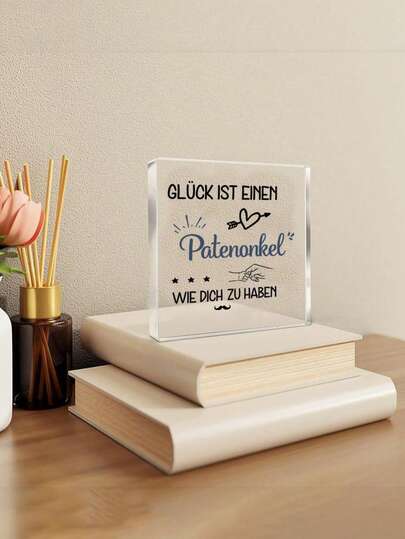 Tấm bảng acrylic 2D khắc câu tiếng Đức, thích hợp làm quà tặng cho cha mẹ đỡ đầu - Trang trí bàn làm việc hình vuông tối giản vẽ tay, thể hiện cử chỉ "đấm tay" và câu tục ngữ Đức: "Có cha đỡ đầu là một phước lành." Một vật trang trí đầy ý nghĩa trên kệ sách và trong nhà - hoàn hảo cho cha đỡ đầu hoặc những người thân yêu nói tiếng Đức.