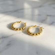 Elegant Bamboo Hoop Earrings, Versatile Jewelry, Gold Stainless Steel Metal, Minimalist Style Suitable For Women's Daily Wear, Office, Dinner, Party, Pool, Gala, Great Gift For Valentine's Day, Mother's Day - Gold - View 3