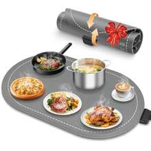 Warming Mat for Food with Adjustable Temperature Timer10S Fast Heating Electric Food Warming Mat for Parties Buffet Daily Food Heating Mat with Insulating Pad Raised Feet Protects Table - Gris - Ver 1