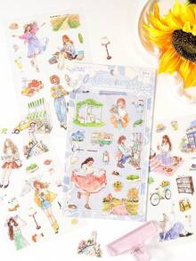 1 Sheet Funny Time Collection Series Character Pattern Stickers, Scrapbooking Material DIY Stickers For Children Funny Stickers Kindle Scrapbook Supplies Laptop Sticker - Multicolor - View 6