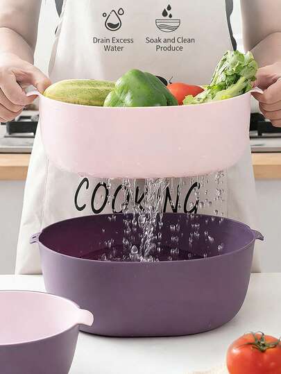 Rổ rửa rau củ quả 2 tầng - Rổ lọc nhà bếp màu tím có lưới thoát nước | Đa chức năng dùng để rửa, làm ráo và bảo quản rau củ quả, mì ống | Nhựa bền, dễ vệ sinh | Dụng cụ nhà bếp thiết yếu cho việc nấu nướng và chuẩn bị thực phẩm