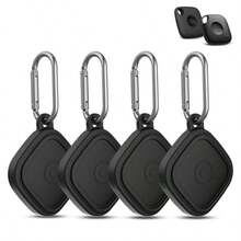 Paquete de 4 compatibles con Tile Mate Case 2024 funda protectora de silicona suave a prueba de golpes para Tile Life360 Mate Tracker antideslizante soporte Tlie Mate con llavero para llaves bolsa - Paquete de 4 negro - Ver 1