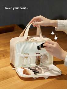 1pc New Multifunctional Large Capacity Waterproof Compartment Travel Makeup Bag With Bow Decor - Multicolor - View 5