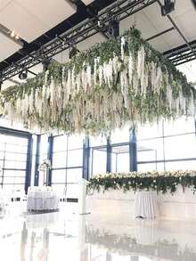12/24pcs Artificial White Wisteria Flower Wreath, Made Of UV Resistant Plastic Vines And Real Green Leaves - Outdoor/Hanging Flower Wreath, Suitable For Weddings, Porch, Garden Decoration, Valentine's Day Decoration - White - View 3