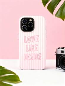 "Love Like Jesus" Christian Phone Case - Pink Stripe & Bible Verse Aesthetic For IPhone |   Compatible With IPhone 17 16 15 14 13 12 11 8 7 X XR XS  Durable, Shock-Absorbing, Luxury, Premium, Slim Fit - 白色 - 查看 2