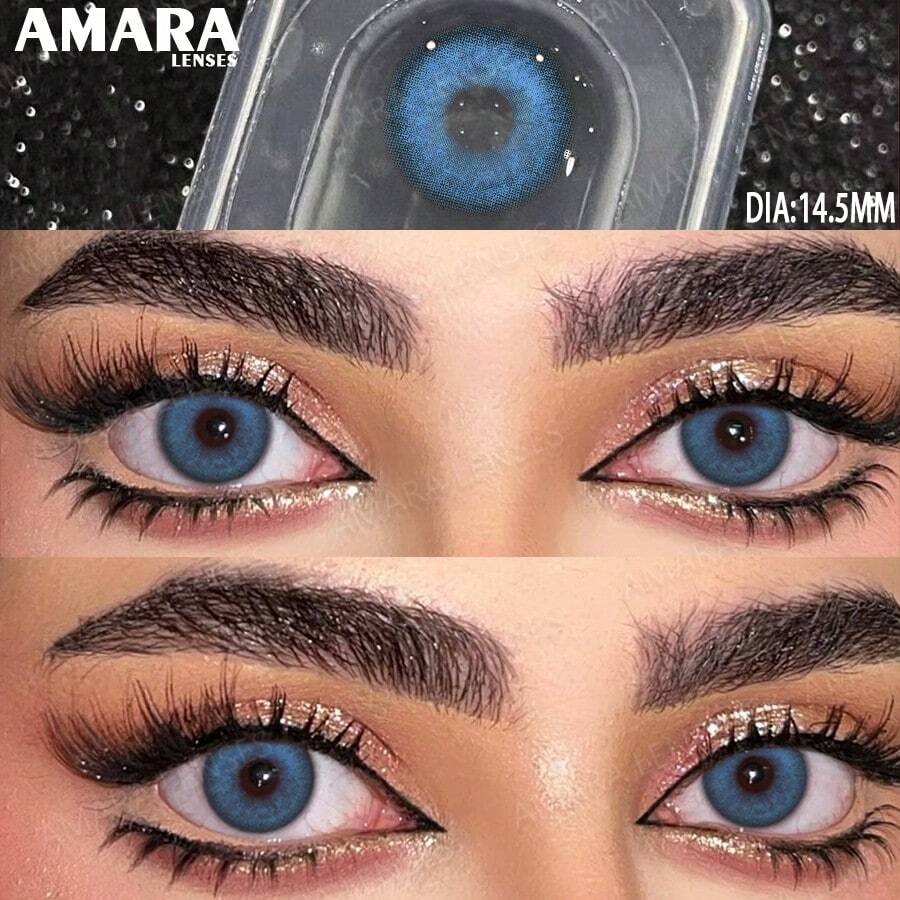AMARA 1 Pair Of , Brown Eye Makeup , 14.5mm, Annual Throw Style, Blue Fashion Softlenses - ZURICH-bLUE - View 1
