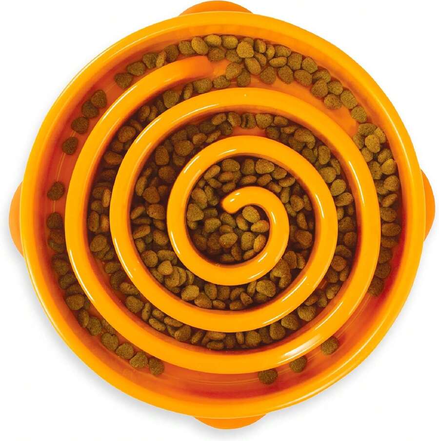 Fun Feeder Slo Bowl – Large 4‑Cup Capacity, Slow Feeding, Medium To Large Dogs, Non‑Slip, Purple, Flower Pattern 4SDR - Quả cam - Xem 1