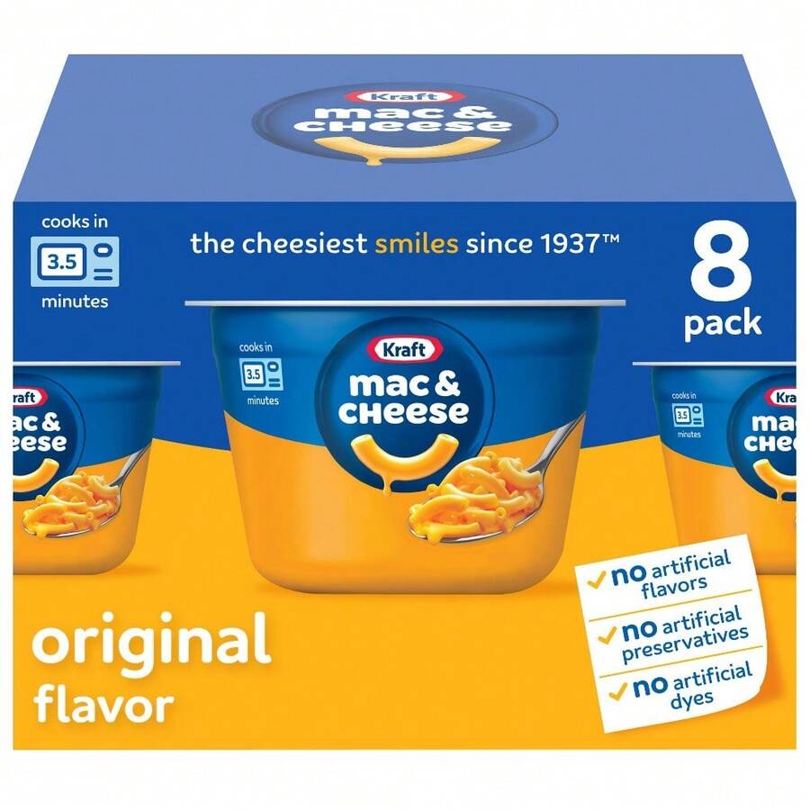 Kraft  And Cheese, 8 Cups, For Easy Dinner Or Dinner Sides, Original Flavor, No Artificial Flavors, Preservatives Or Dyes, 2.05 Oz - 8 杯 - 查看 1