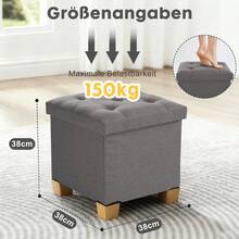 Sitzhocker mit Stauraum,Kleine Klappbare Sitzbank,38 x 38 cm Fußhocker für Sessel, Sitzhocker mit Stauraum, bis 150 kg Belastbar, Fusshocker für Wohnzimmer Schlafzimmer Schlafsaal - Dunkelgrau - Übersicht 3