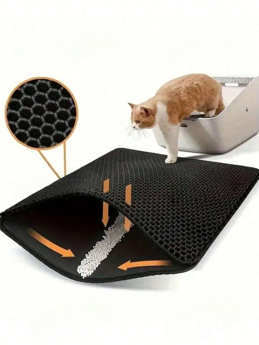 1 tấm lót khay vệ sinh cho mèo hai lớp, chống trượt, dùng để giữ cát vệ sinh cho thú cưng, chống thấm nước.