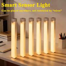6pcs LED Under Cabinet Lights With Motion Sensor, USB Rechargeable, Warm White Light, Suitable For Kitchen, Stairs, Hallway Sensor Light Strip, Under Cabinet Sensor Light, Cool White/Warm Light Indoor Night Light, Suitable For Kitchen, Stairs, Hallway, Closet And Garage Home Lighting, Motion Activated, USB Cable Included, Kitchen Light - Warm Light - View 1