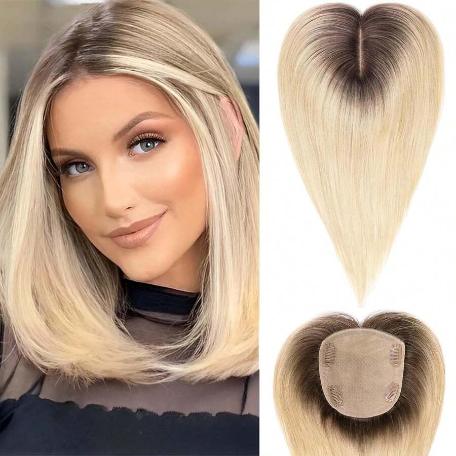 Hair Toppers For Women 5"*5.5 Large Base 12 Inch Real Human Hair Topper With Thinning Hair Cover Gray Roots Add Volume - S1/60 - View 1
