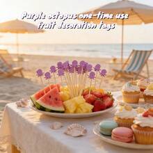 100个/包 创意趣味可爱紫色章鱼一次性水果签，适用于酒吧、餐厅、派对、主题派对、甜点、蛋糕、鸡尾酒、小吃和水果拼盘 - 紫色 - 查看 7