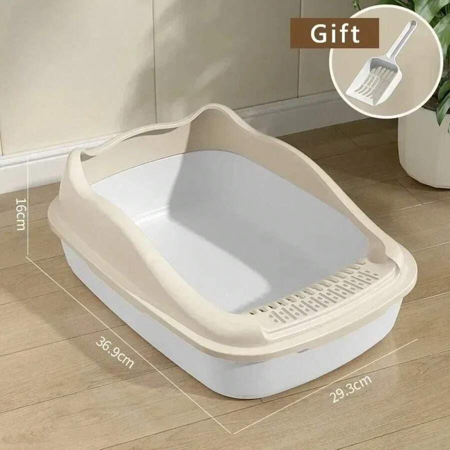Caja de arena para gatos, caja de arena para mascotas de tamaño pequeño para inodoro antisalpicaduras para gatos - BEIGE - Ver 1