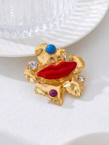 1枚时尚夸张大号性感红色滴唇胸针，适合女性日常佩戴 - 金黃色 - 查看 3