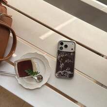 Retro Wind Power Silver Plated Brown Wax Plum Phone Case Compatible With Apple 17 Pro Max, Minimalist Design For Niche Girls Compatible With IPhone 16 Pro, 15, 14, 13 Protective Cases With Beautiful And Simple Appearance.The Back Cover Is Soft, Shock Resistant, Waterproof, Drop Resistant, And Scratch Resistant - Brown - View 4