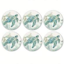 6-Piece Set Of Round Cork Coaster With Sponge Insert, Ocean-Themed Shell Pattern Beverage Tray. Perfect For Beach Enthusiasts And Summer Home Decor. - Multicolor - View 7