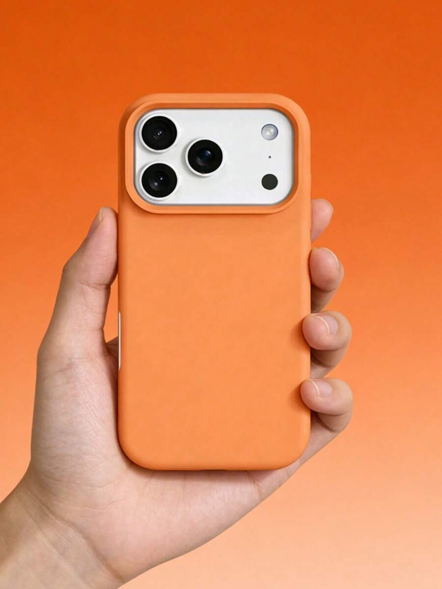 1pc 2.0mm Thick Liquid Silicone Full Coverage Orange Phone Case, Compatible With IPhone 17, 17 Pro Max, 17 Pro, 16, 15, 14, 13, 12, 11 Pro Max, Full Protection Cover - Orange - View 1