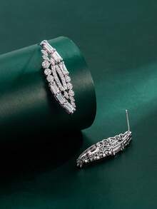 1对Tylionnejewelry奢华铂金镀层耳环，节日派对、周年纪念礼物 - 銀色 - 查看 3