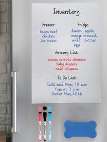 A4/A3 Magnetic Whiteboard, Easy To Clean, Attachable To Refrigerator, Comes With 3 Whiteboard Markers And 1 Magnetic Eraser, Suitable For Home, Kitchen, Office Memo, Notes, Checklists And Menus, Ideal For Family Planning, To-Do Lists, Shopping Lists And Christmas - Multicolor - View 2