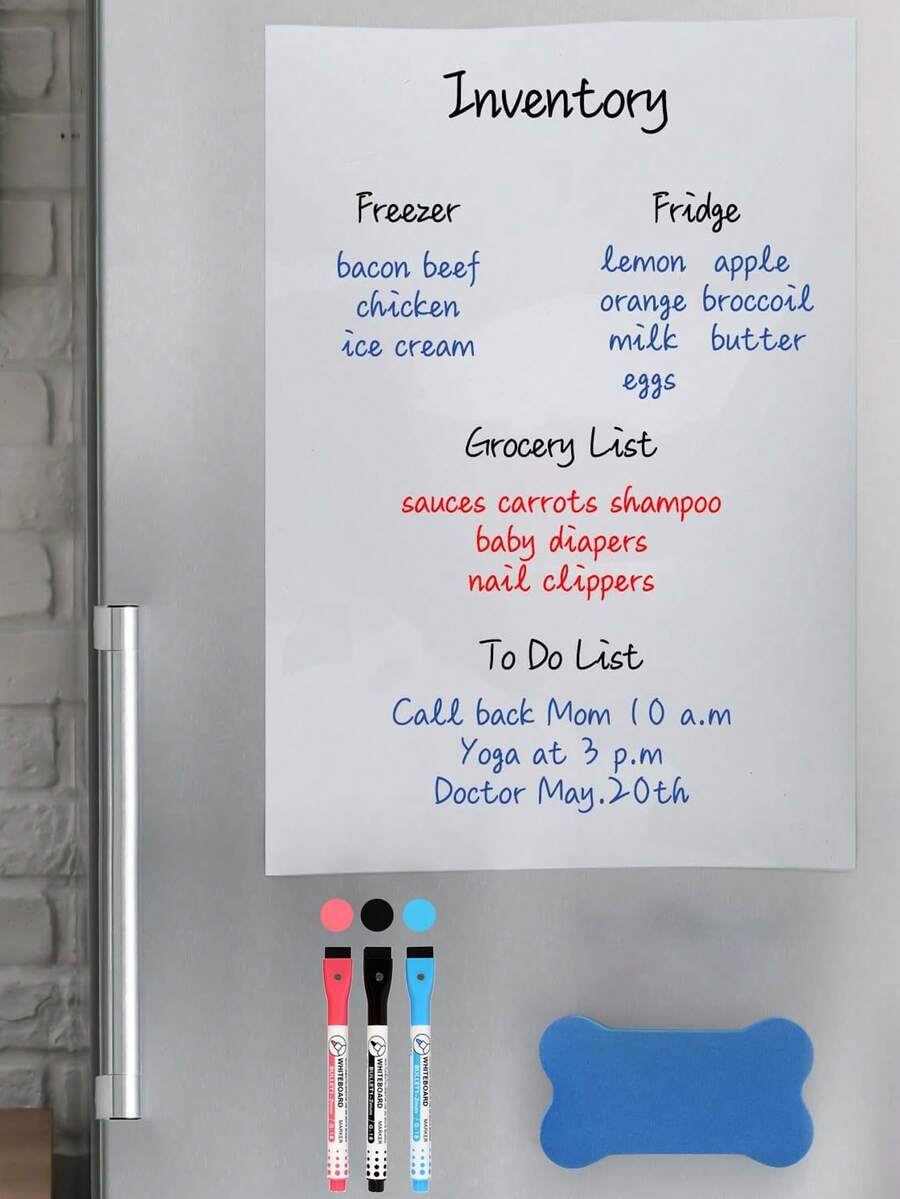 A4/A3 Magnetic Whiteboard, Easy To Clean, Attachable To Refrigerator, Comes With 3 Whiteboard Markers And 1 Magnetic Eraser, Suitable For Home, Kitchen, Office Memo, Notes, Checklists And Menus, Ideal For Family Planning, To-Do Lists, Shopping Lists And Christmas