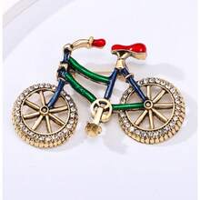 Elegant Alloy Bicycle Brooch, Inlaid With Shiny Rhinestones, Fashion Crystal Inlaid Bicycle Pin Jewelry, Unisex - Multicolor - View 4